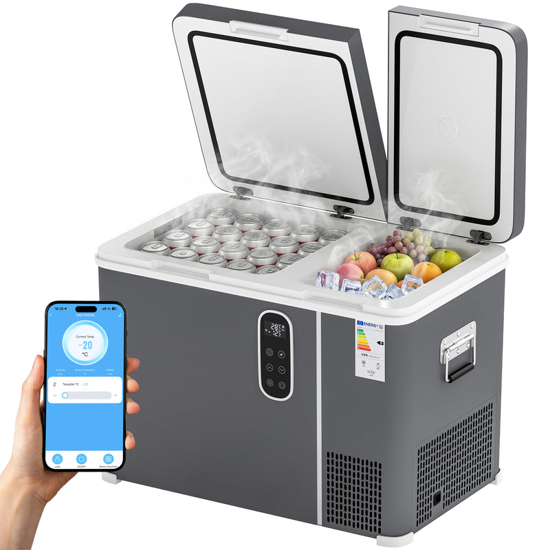 Portable Dual Zone Car Fridge Freezer 45L for Fresh Food and Drinks on the Go Grey