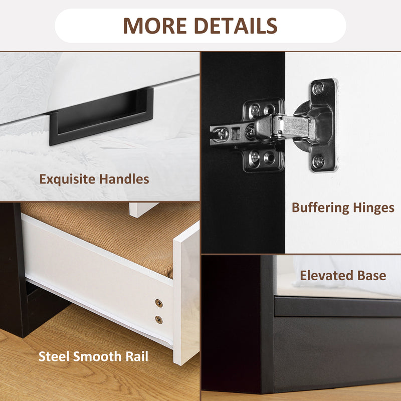 Modern 2 Door Bedroom Wardrobe with Hanging Rail and 3 Storage Drawers, High Gloss White