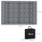 Reversible Black and Grey Outdoor Rug 182 x 274cm with Carry Bag for Garden or Camping