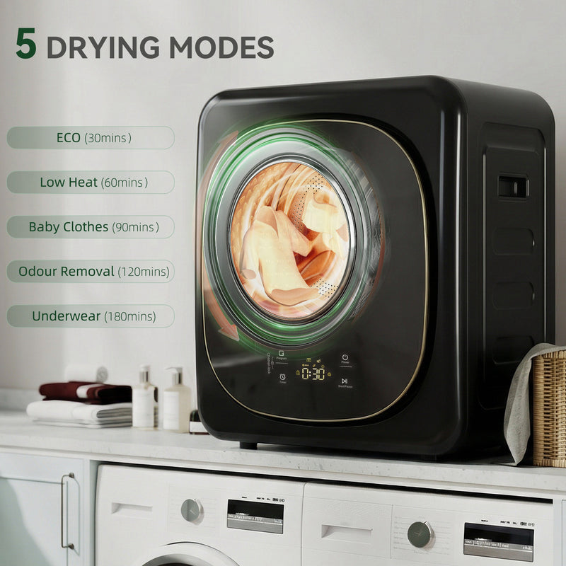 Tumble Dryer for Small Spaces 4kg Compact Laundry Dryer with Hygienic Cycle Black Gold Tone AOSOM
