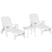 White 3 Piece Garden Furniture Set With Dining Table And Lounger Chairs For Outdoor Lounging