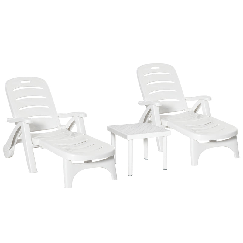 White 3 Piece Garden Furniture Set With Dining Table And Lounger Chairs For Outdoor Lounging