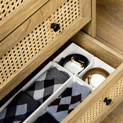 4 Drawer Storage Cabinet With Rattan Fronts Ideal For Bedroom Or Lounge, Wood Effect