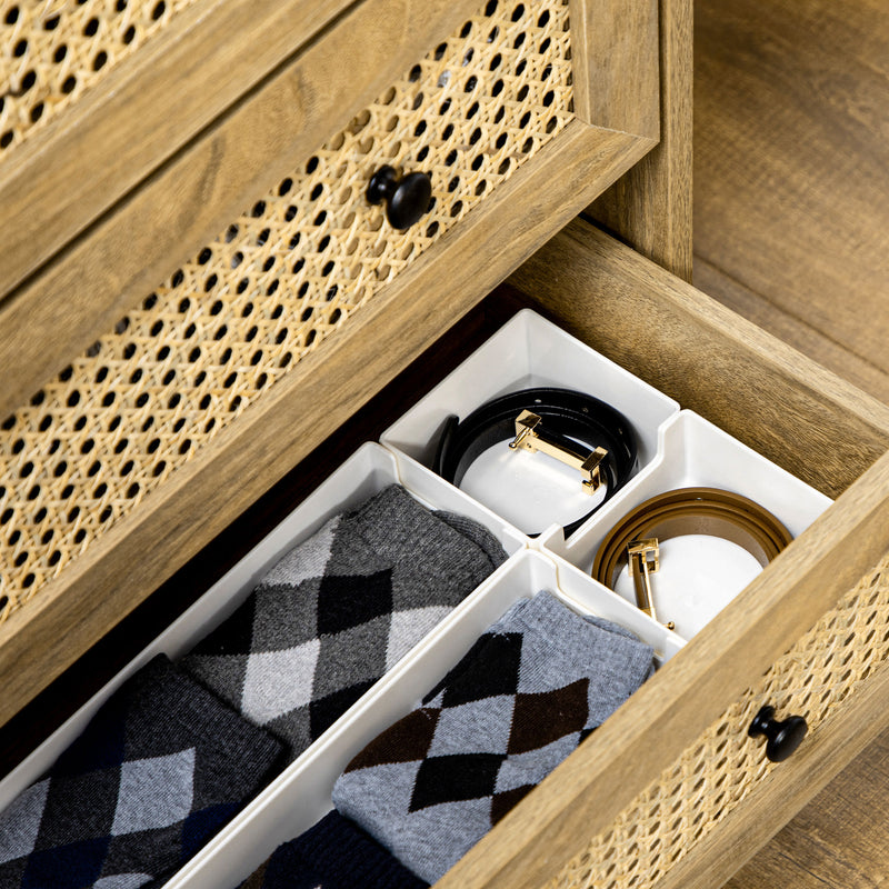 4 Drawer Storage Cabinet With Rattan Fronts Ideal For Bedroom Or Lounge, Wood Effect