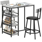 Three Piece Kitchen Dining Set with Shelves Grey and Black by HOMCOM