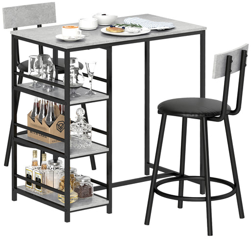 Three Piece Kitchen Dining Set with Shelves Grey and Black by HOMCOM