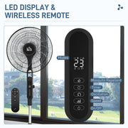 Pedestal Fan with Three Speeds Insect Repellent Box and LED Display for Home Use, Black