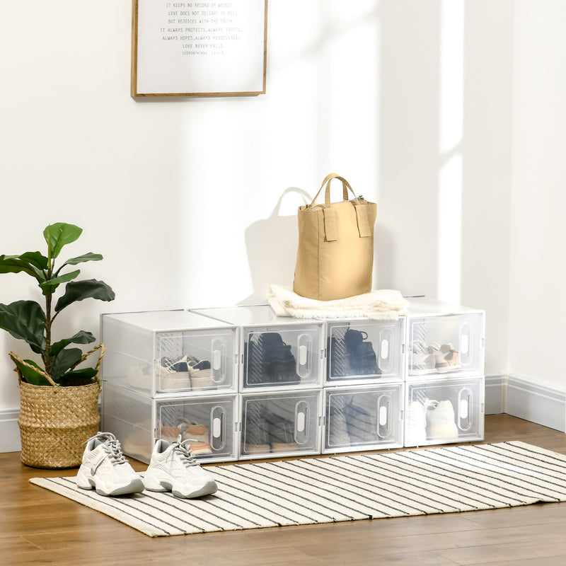8 Piece Clear Plastic Stackable Shoe Storage Boxes with Magnetic Doors for UK EU Size 8.5 by HOMCOM