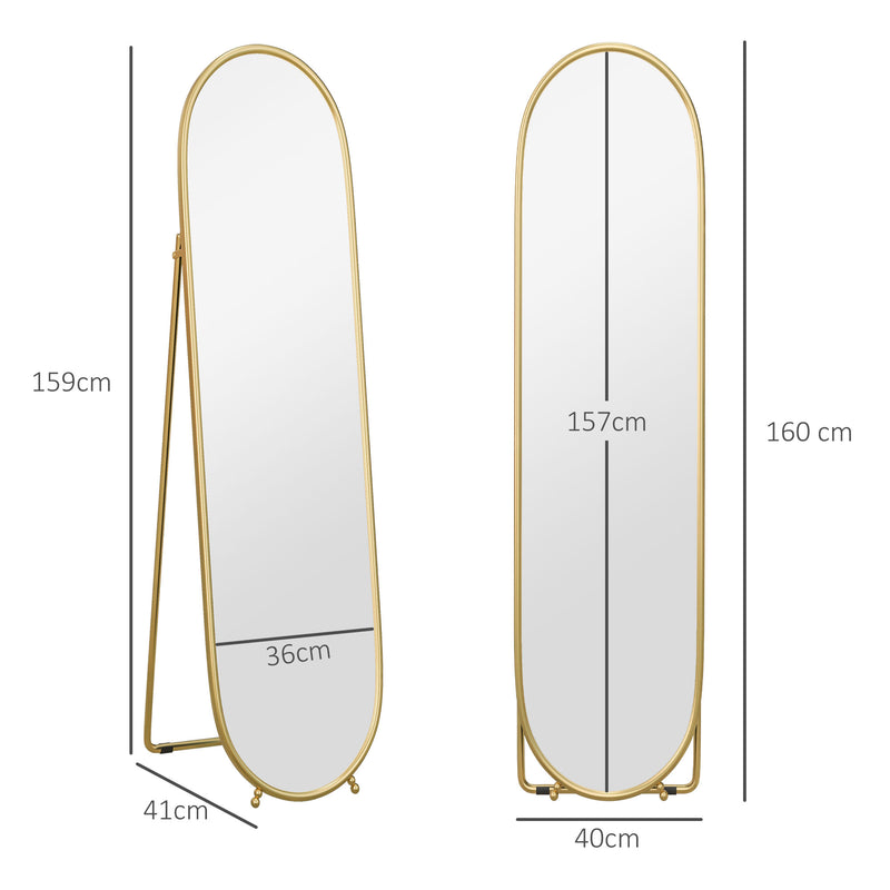 Full Length Two Way Curved Mirror Freestanding for Bedroom or Hallway, Gold Tone