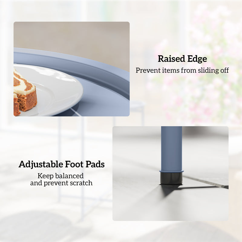 Folding Steel Garden Side Table with Removable Tray Top for Indoor or Outdoor Use Blue Grey