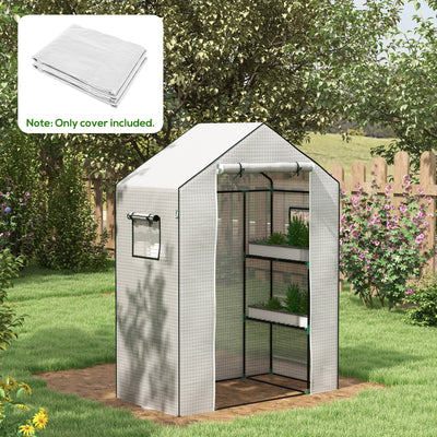 Walk In Greenhouse PE Cover Replacement With Roll Up Door And Windows For Garden Use White
