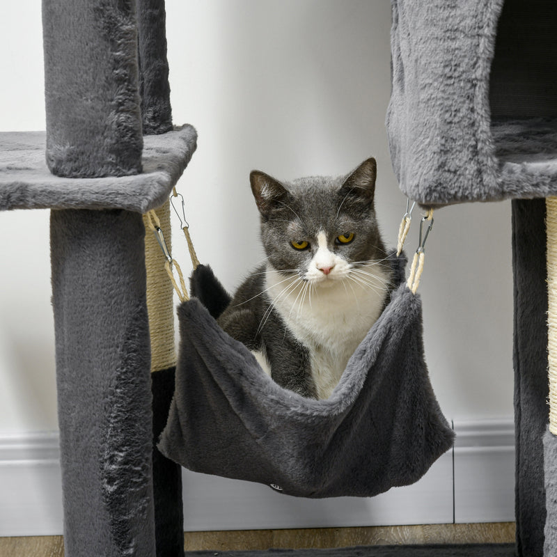Multilevel Cat Tree Tower with Hammock Scratching Posts and Hideaway House Dark Grey