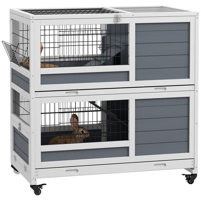 Double Deck Indoor Guinea Pig Cage With Trays Ramps and Open Top for Easy Access Grey