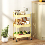 Three Tier Steel Storage Trolley With Wheels For Kitchen Or Office Use, Yellow
