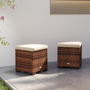 Set of 2 Rattan Storage Ottomans with Cushions for Garden Balcony and Indoor Use Beige by Outsunny