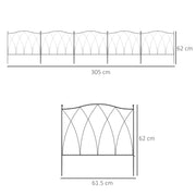 Set of Five Black Decorative Metal Garden Fence Panels 61cm for Borders and Edging