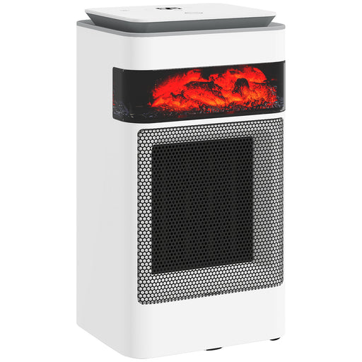 1500W Ceramic Electric Fan Heater With Oscillation and Flame Effect For Bedrooms White