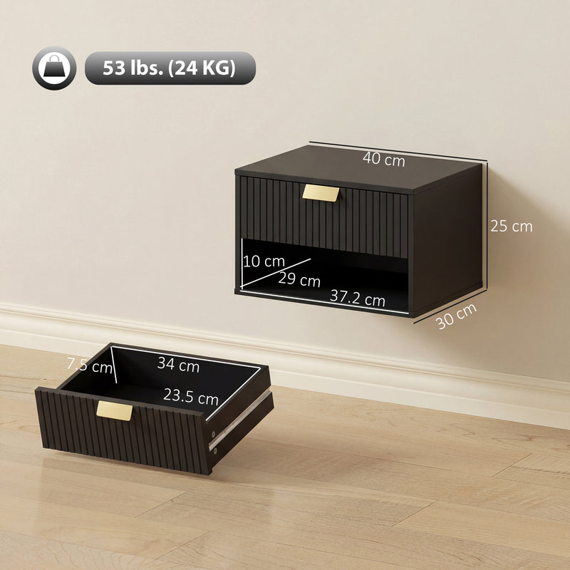 Floating Bedside Tables Set of 2 with Drawer and Shelf for Space Saving Black AOSOM