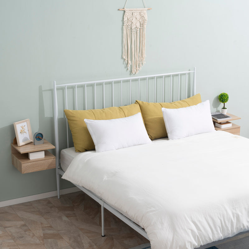 Set of Two Wall Mounted Bedside Tables with Storage Shelves Space Saving Oak Finish