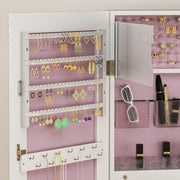 White Lockable Jewellery Cabinet with LED Lights and Pink Lining 108 x 37cm by HOMCOM