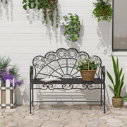 Outsunny Metal Garden Bench Loveseat with Slatted Seat, Black AOSOM