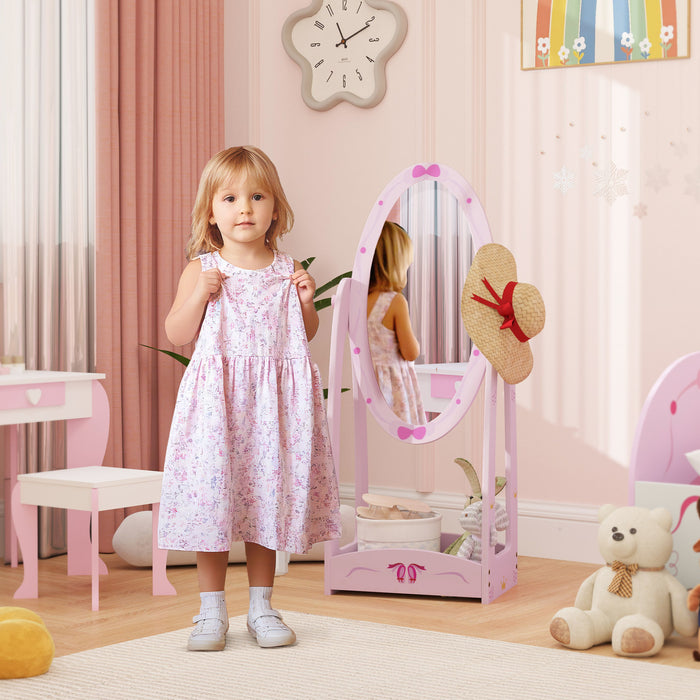 Kids Full Length Rotating Mirror With Storage Shelf Pink by AIYAPLAY