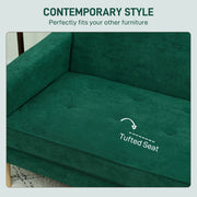 Two Seater Velvet Feel Sofa with Cushioned Seats for Living Room Comfort, Green