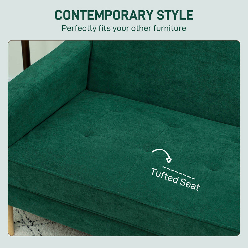 Two Seater Velvet Feel Sofa with Cushioned Seats for Living Room Comfort, Green