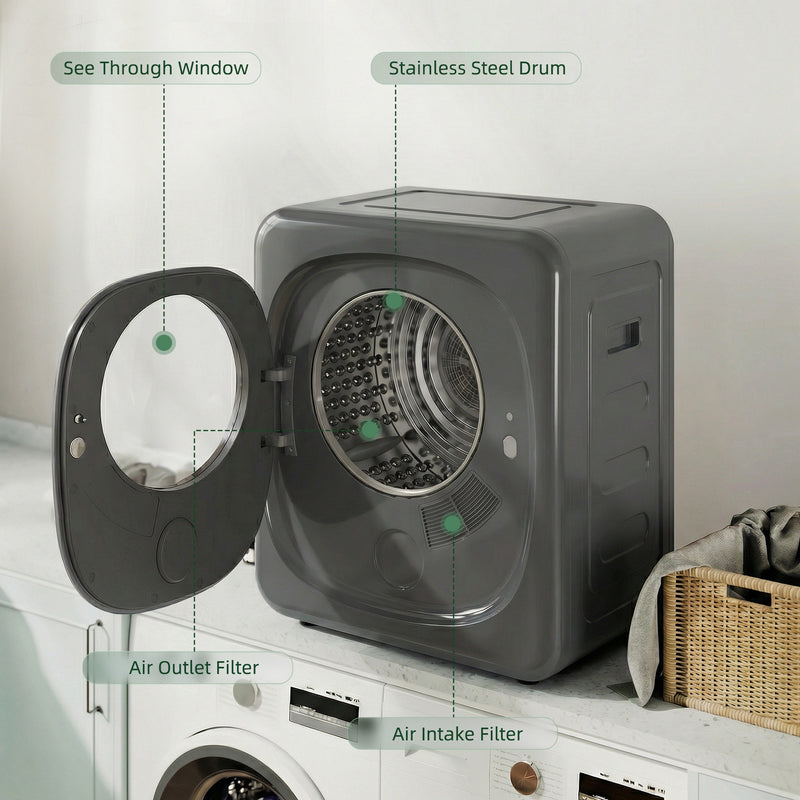 Tumble Dryer for Small Spaces 4 kg Capacity with Quick Drying and Easy Touch Controls Grey AOSOM