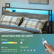 Grey Double Steel Bed Frame with LED Lights and Headboard Shelf by HOMCOM
