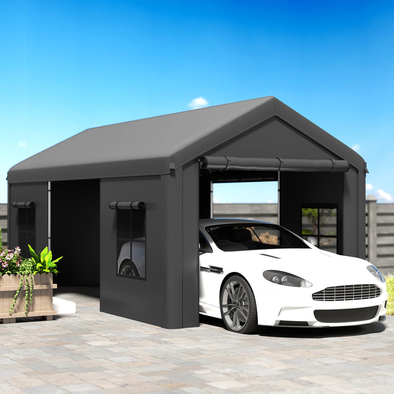 Carport with Full Weather Protection for Cars and Outdoor Storage 3 x 6 m Dark Grey Outsunny