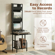 Tall Media Stand for Organising Vinyl Records and CDs with Space Saving Vertical Design Black Homcom