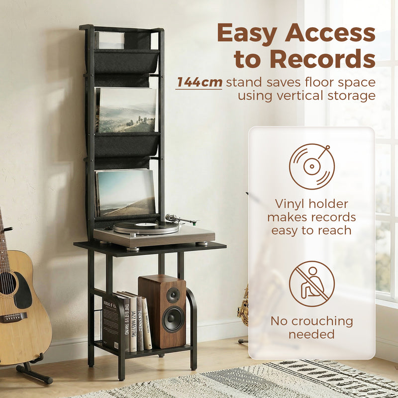 Tall Media Stand for Organising Vinyl Records and CDs with Space Saving Vertical Design Black Homcom