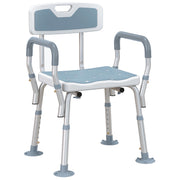 Height Adjustable Shower Chair with Backrest and Arms for Elderly Support Light Blue