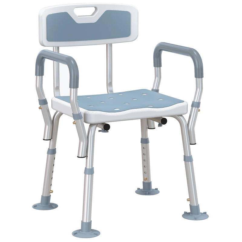 Height Adjustable Shower Chair with Backrest and Arms for Elderly Support Light Blue