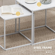 White Modern Nesting Coffee Tables Set of 2 with Steel Frame for Living Room