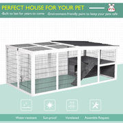 Wooden Hutch and Run for Guinea Pigs and Small Rabbits Indoor Outdoor Use Grey AOSOM