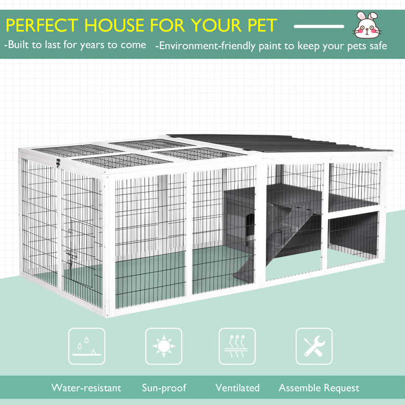 Wooden Hutch and Run for Guinea Pigs and Small Rabbits Indoor Outdoor Use Grey AOSOM