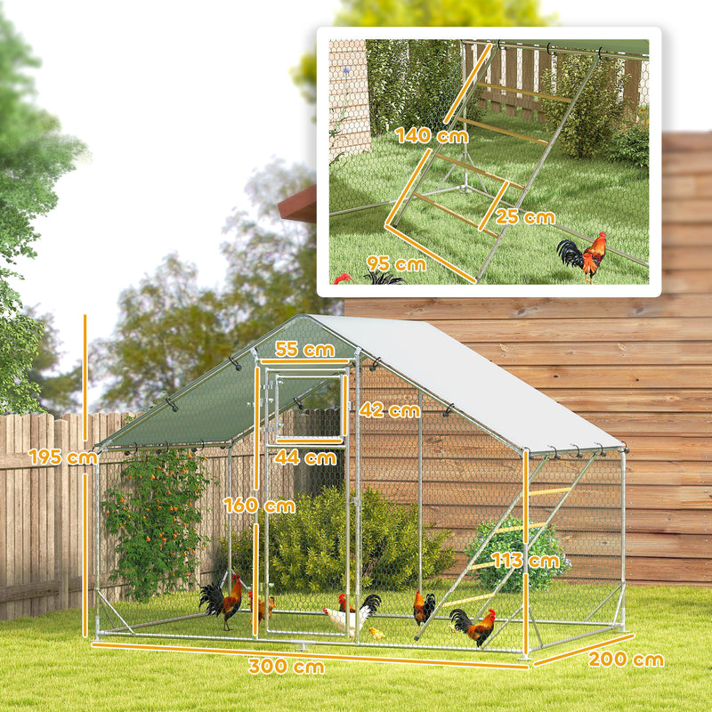 Walk in Chicken Run with Cover Feeding Door Feeder and Perch for 6 8 Poultry by PawHut