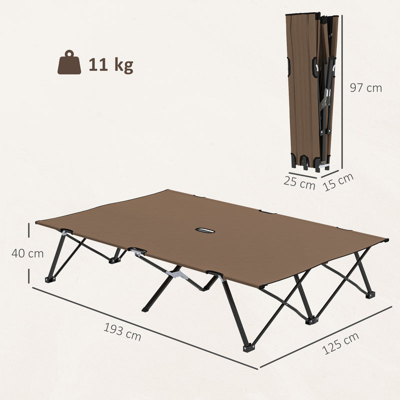 Double Folding Camping Bed for Two with Raised Steel Frame and Carry Bag Khaki