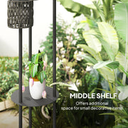 Solar Garden Floor Lamp with Hand Woven Rattan Shade for Outdoor Lighting Black Grey Outsunny