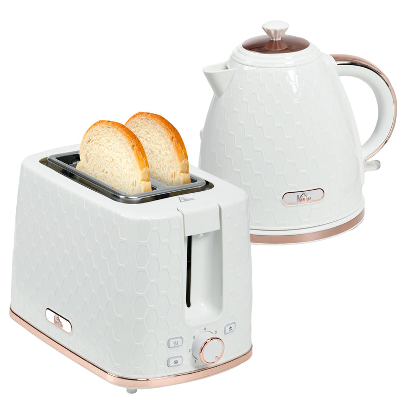 Fast Boil 17L Kettle and 2 Slice Toaster Set With Auto Shut Off and Browning Control White