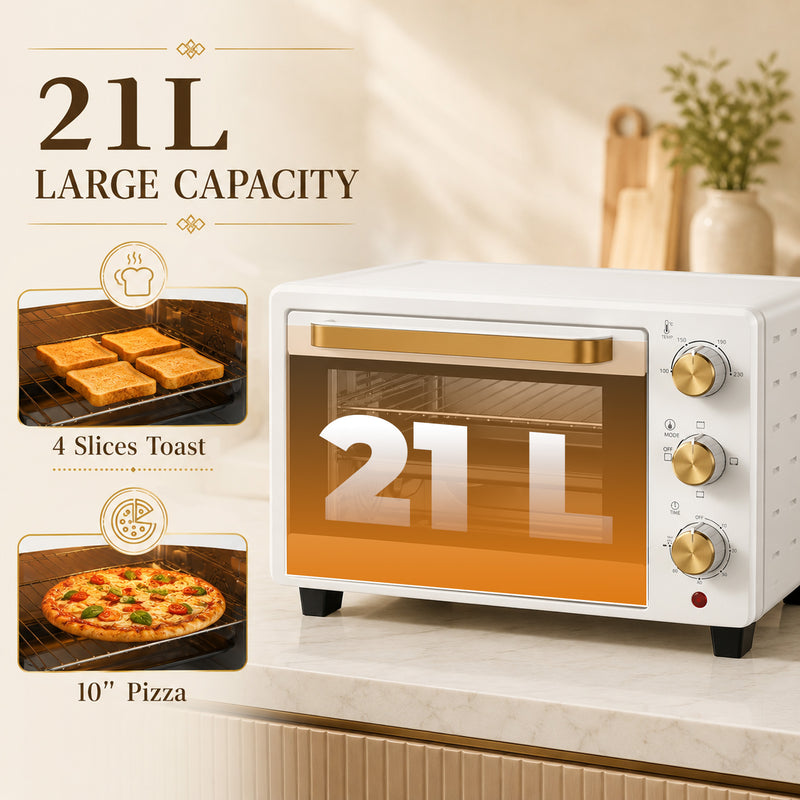 Compact Countertop Mini Oven for Small Kitchens with Easy Clean Tray White