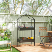 Two Tier House Shaped Plant Stand for Indoor or Outdoor Display with Adjustable Feet Black Outsunny