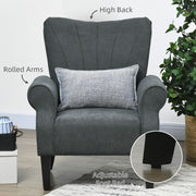 Upholstered Accent Armchair with High Back and Wood Legs Ideal for Living Room Grey