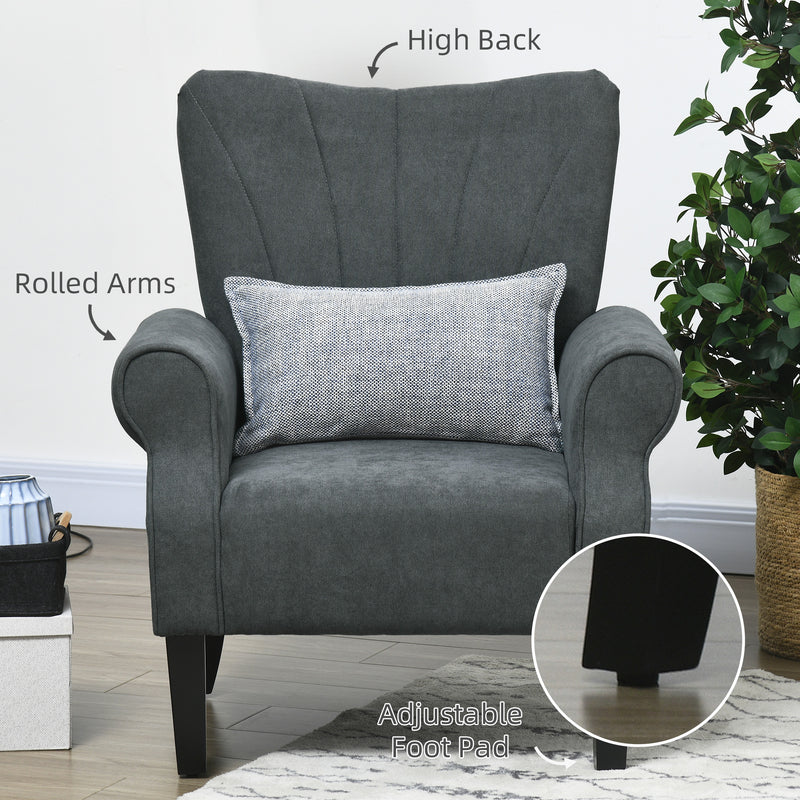 Upholstered Accent Armchair with High Back and Wood Legs Ideal for Living Room Grey