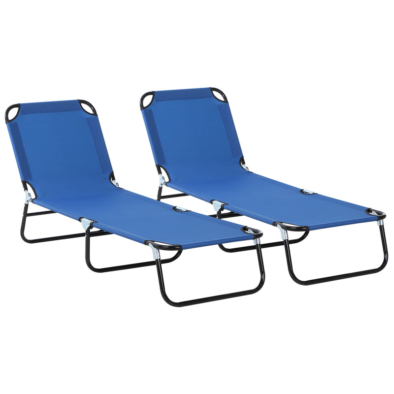 2 Piece Foldable Sun Loungers with Adjustable Backrest for Garden or Beach Use Blue