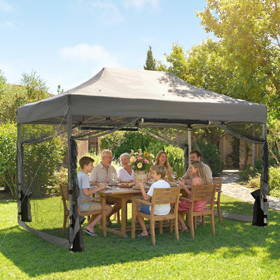 Pop Up Gazebo with Mesh Sides for Garden Shade and Insect Protection 3 x 4.5 m, Dark Grey Outsunny