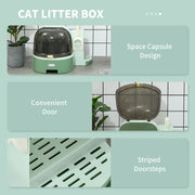 2 in 1 Enclosed Cat Litter Box With Drawer Tray Scoop and Easy Access Top, Green