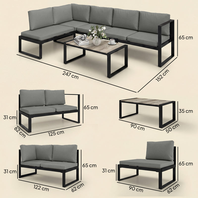 Garden Sofa Set with Removable Cushions and Coffee Table for Flexible Outdoor Seating Black